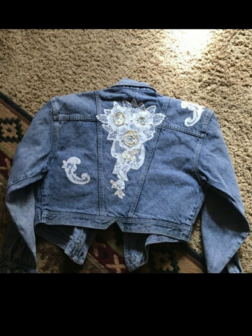 VTG Reworked Lee Denim Jacket // Cropped Lace Coquette Boho (Best - Picture 4 of 10